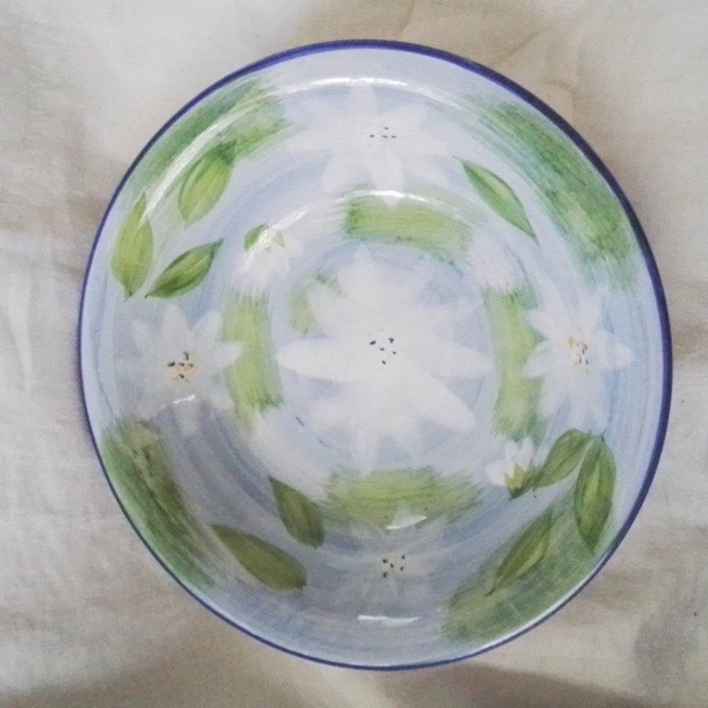 Emerald Collection Hand Painted Ceramic Blue Floral 8" Bowl